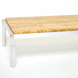 Table basse chrome aluminium travertin jaune George Ciancimino 1975