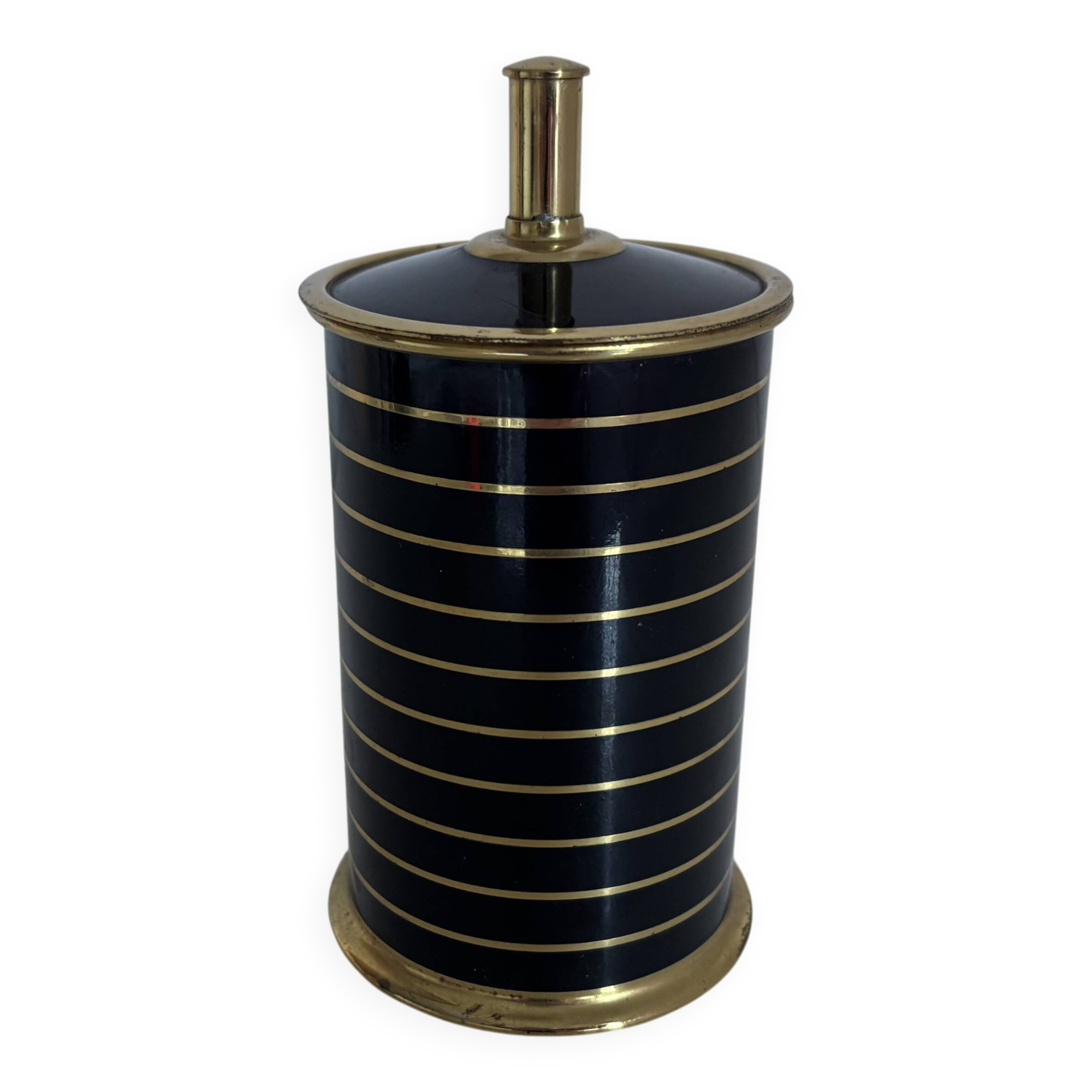 Vintage 1960 black cigarette case with golden stripes - 14 x 7 cm