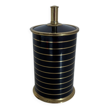 Vintage 1960 black cigarette case with golden stripes - 14 x 7 cm