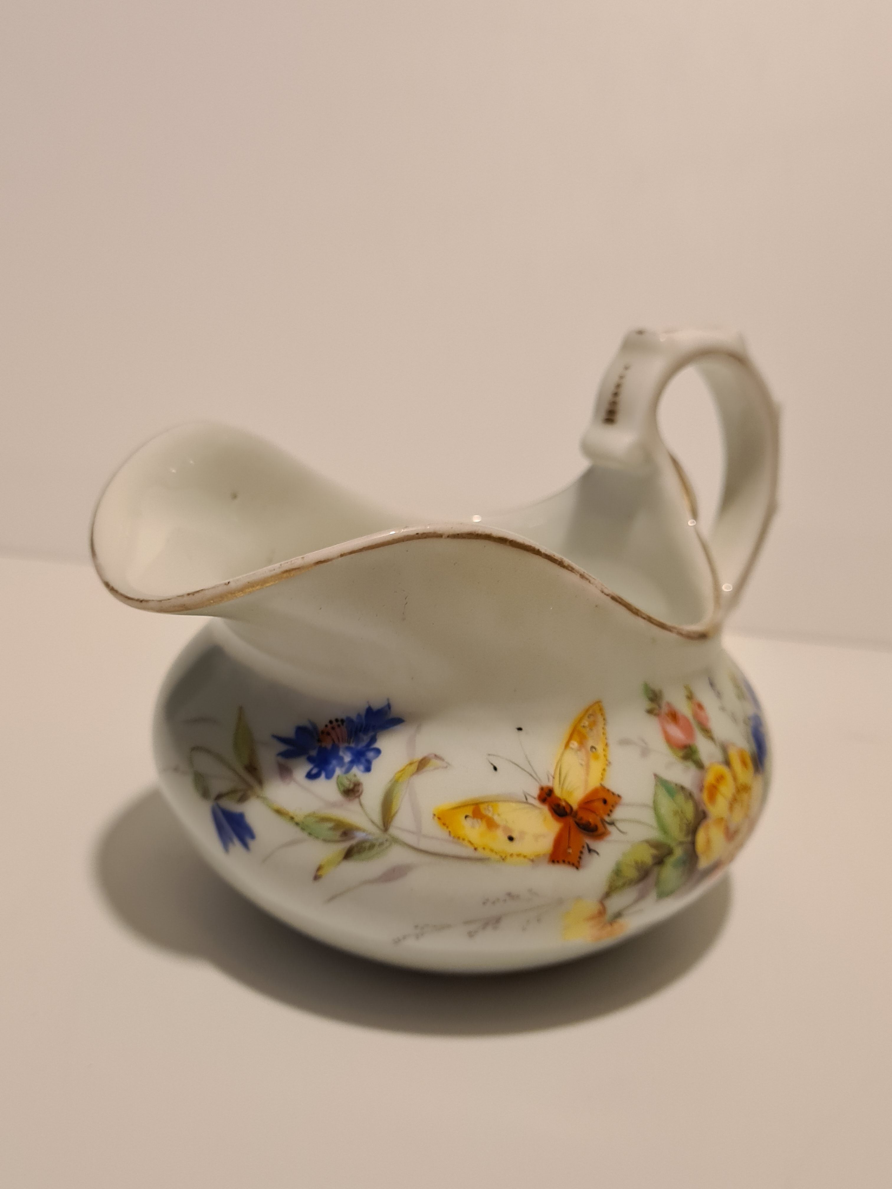 Russian porcelain milk pot floral décor and butterfly