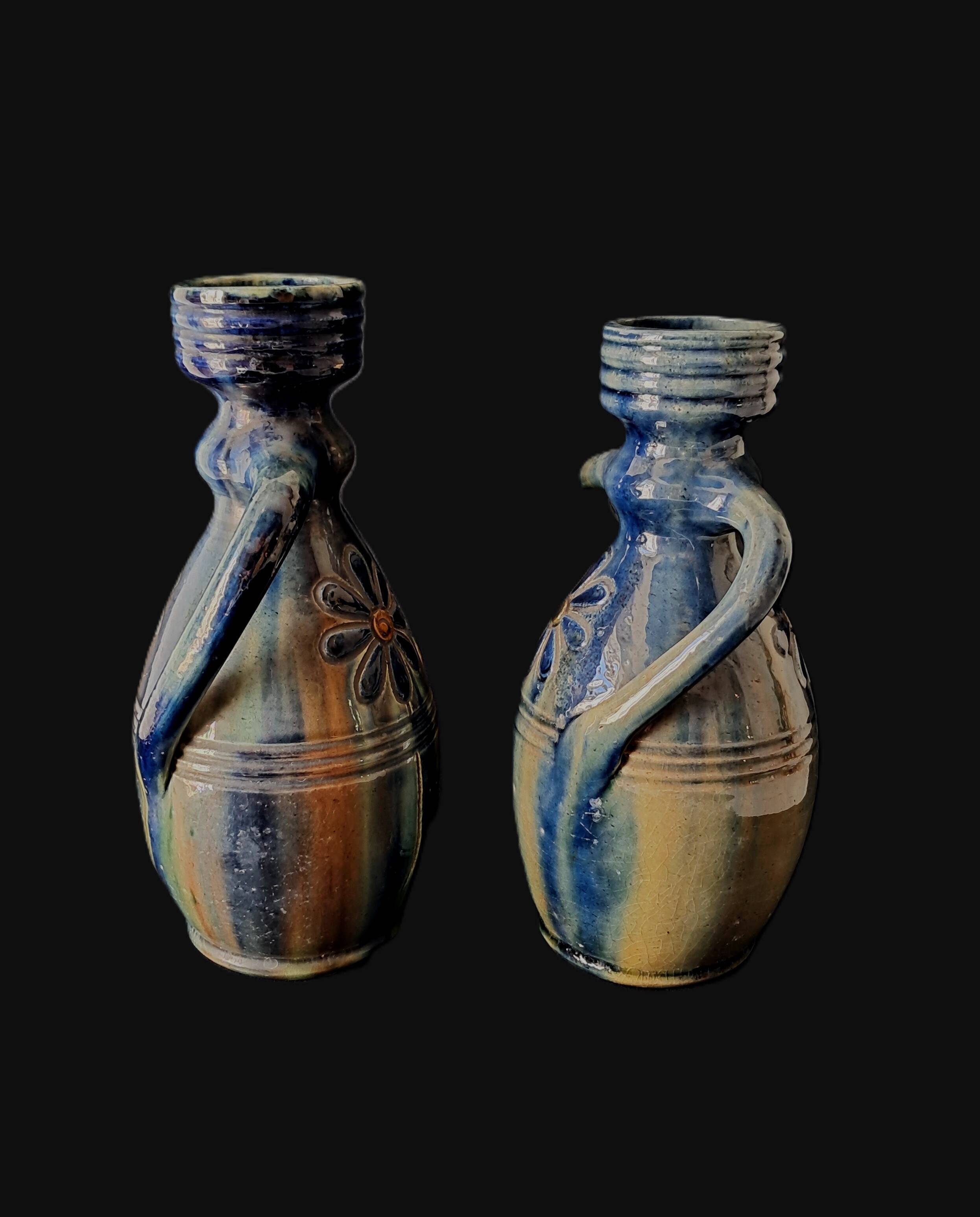 Pair of Vases with Two Turning Handles - Flemish Pottery