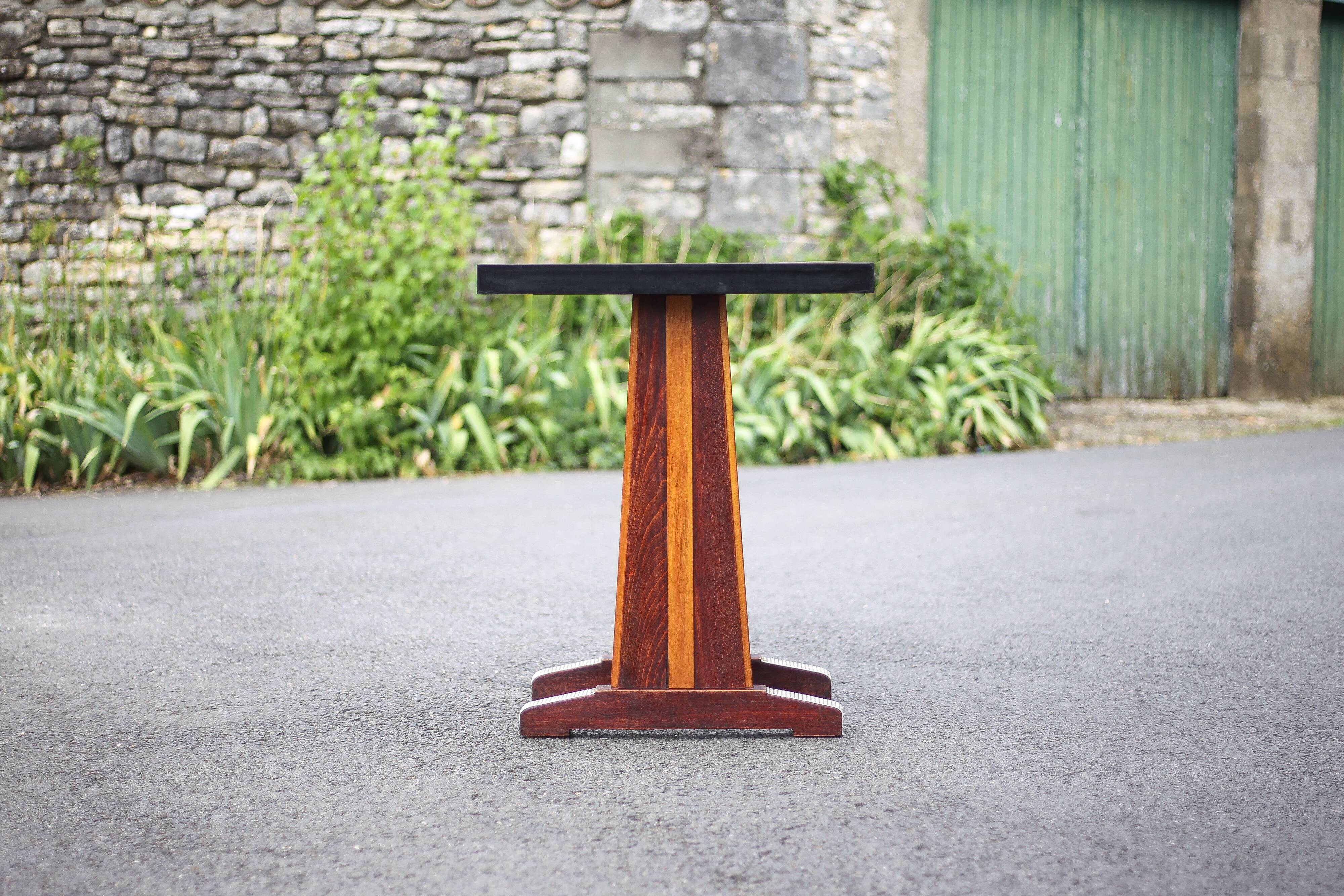 Vintage formica bistro table, wooden base side table