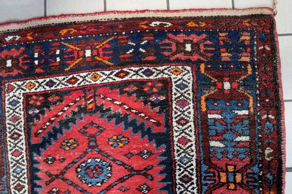 Antique Persian Handmade Hamadan Runner Rug, 3.4' x 7.7' (106cm x 237cm), 1920s
