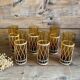6 amber long drink glasses with wicker