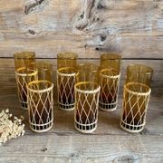 6 verres long drink ambrés et osier