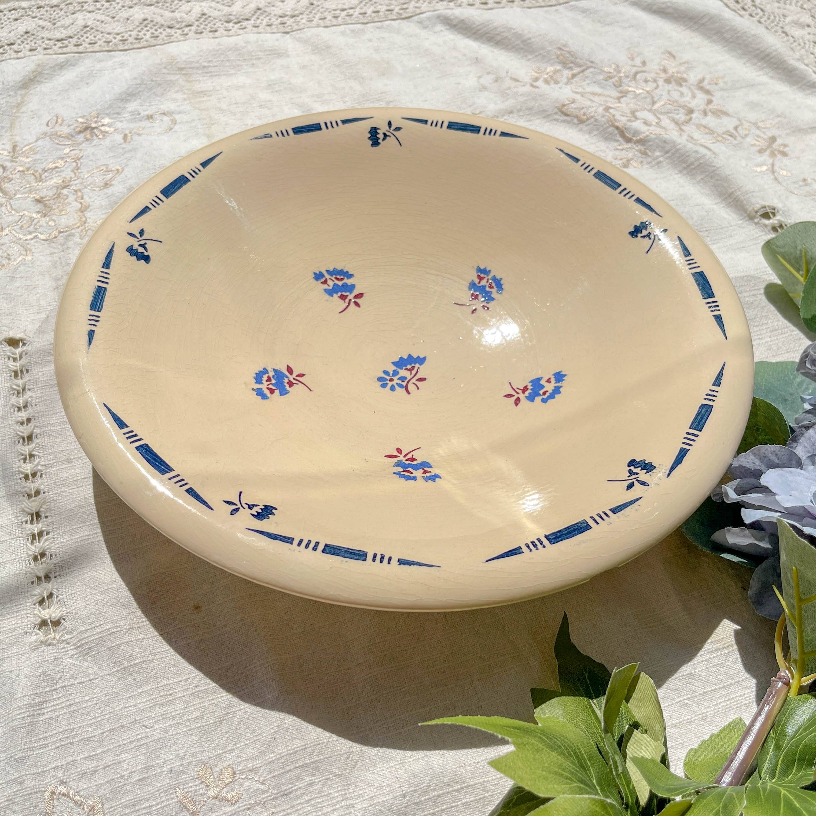 Vintage K&G Luneville "Flore" porcelain deep dish, 1950s, small blue flowers