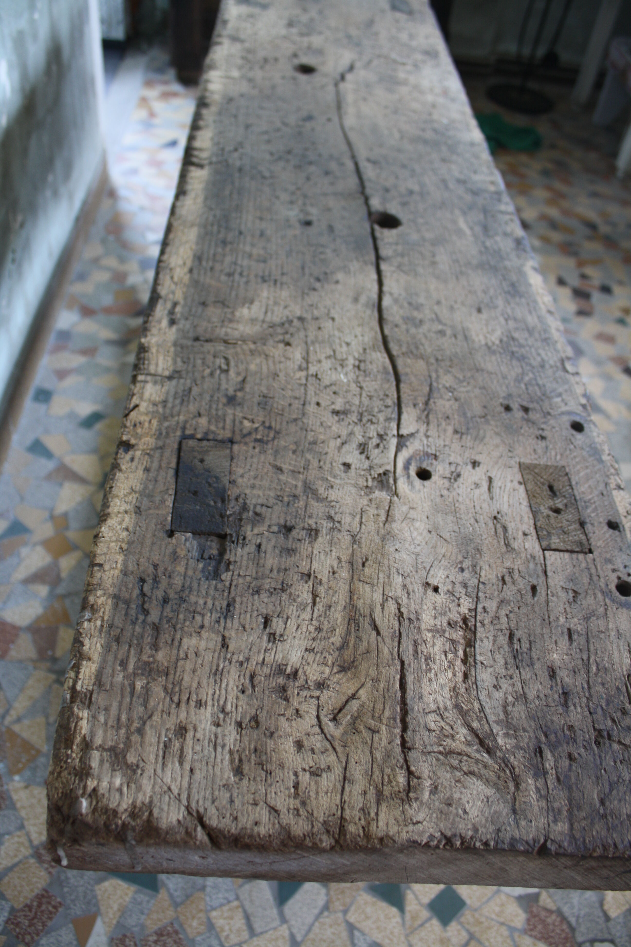 Ancient workbench in raw wood