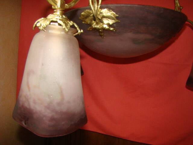 glass paste lustre 1 bowl and 3 tulips signed "Degué" Art Deco period
