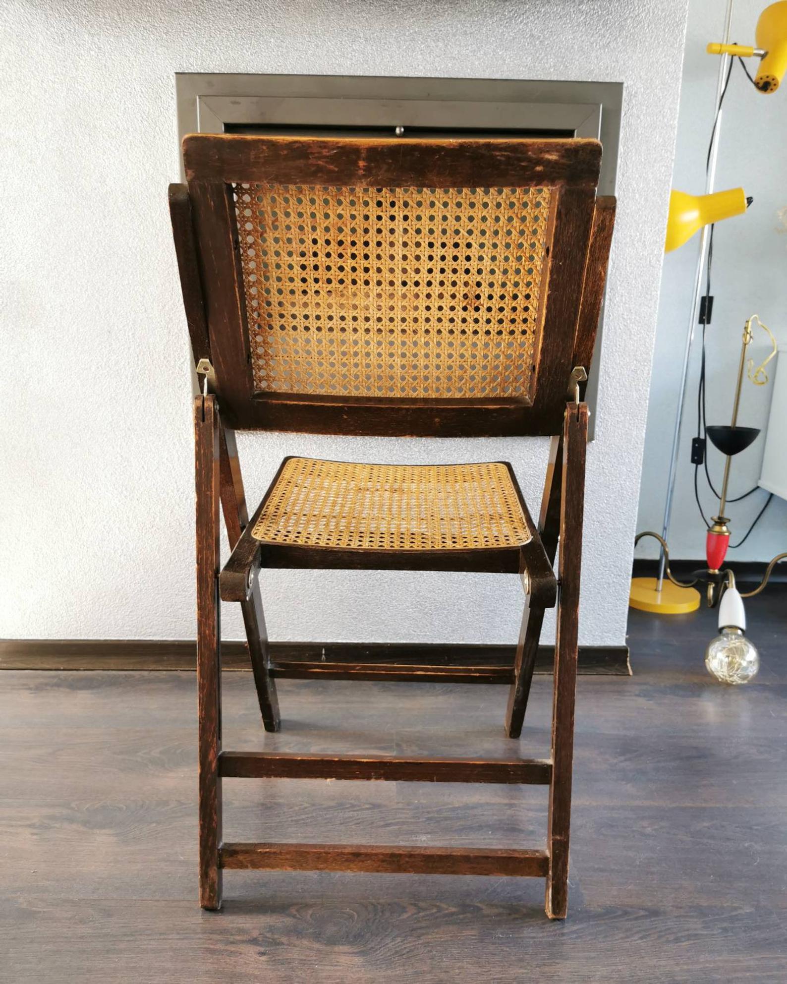Vintage wooden folding chair with 1960 rattan seat and back