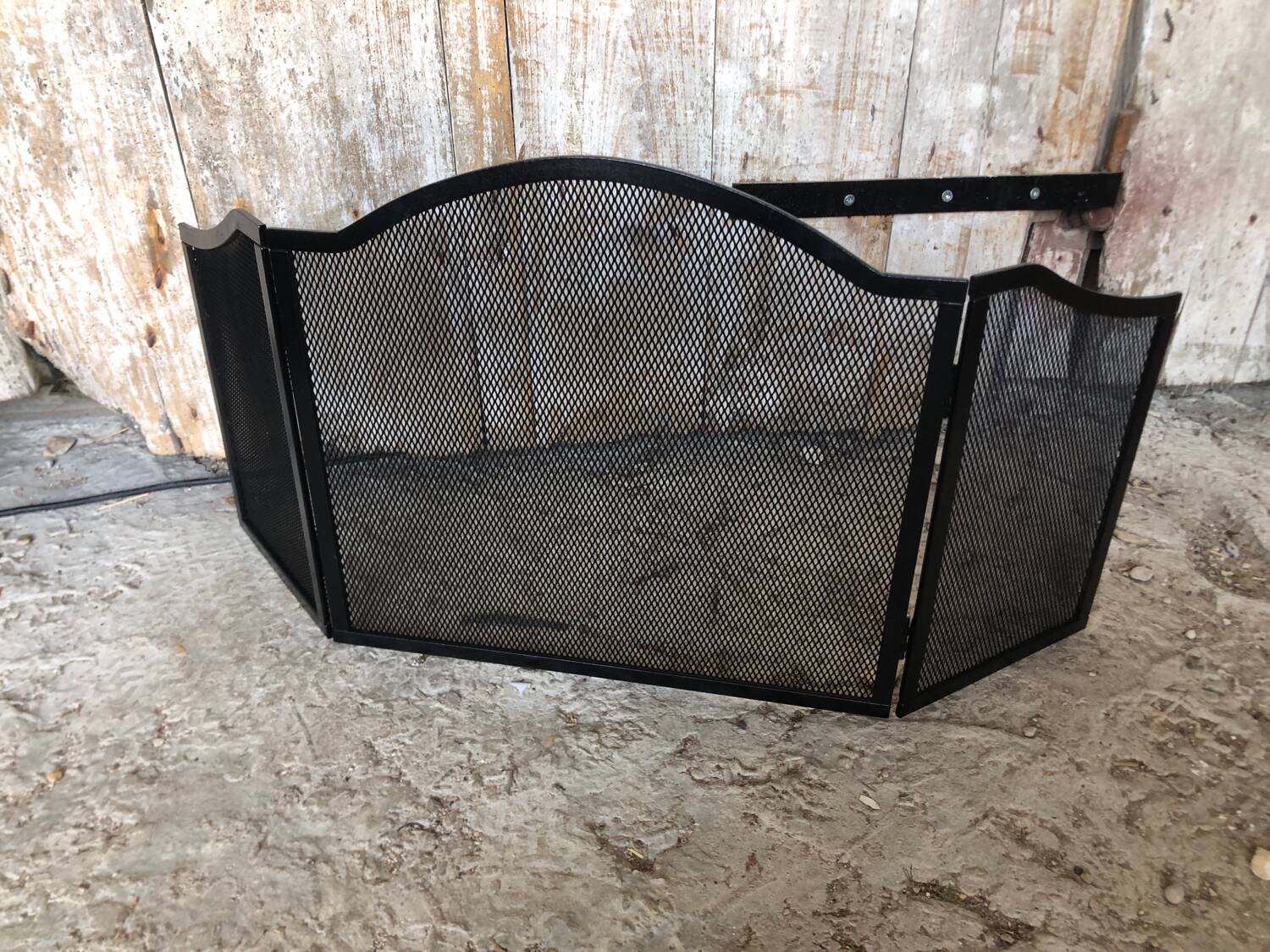 Fire Screen Grilled Fireplace 3 Shutters Black Metal Vintage