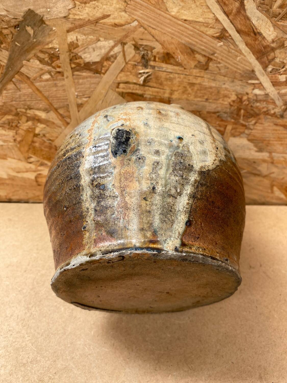 Antique oil jug jar double handle glazed stoneware grey vintage