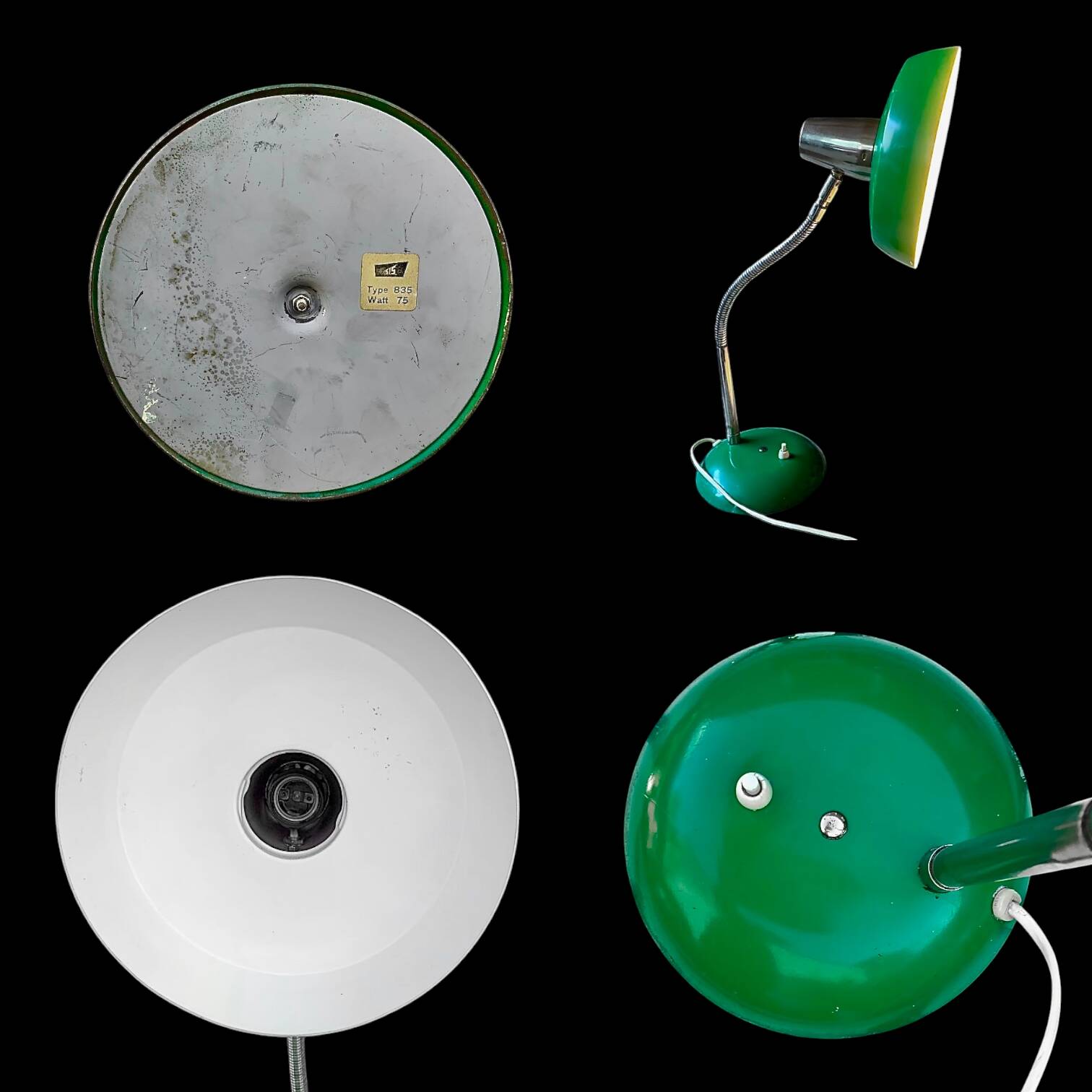 SIS type 835 - large desk lamp in green lacquered metal and chrome - 1960