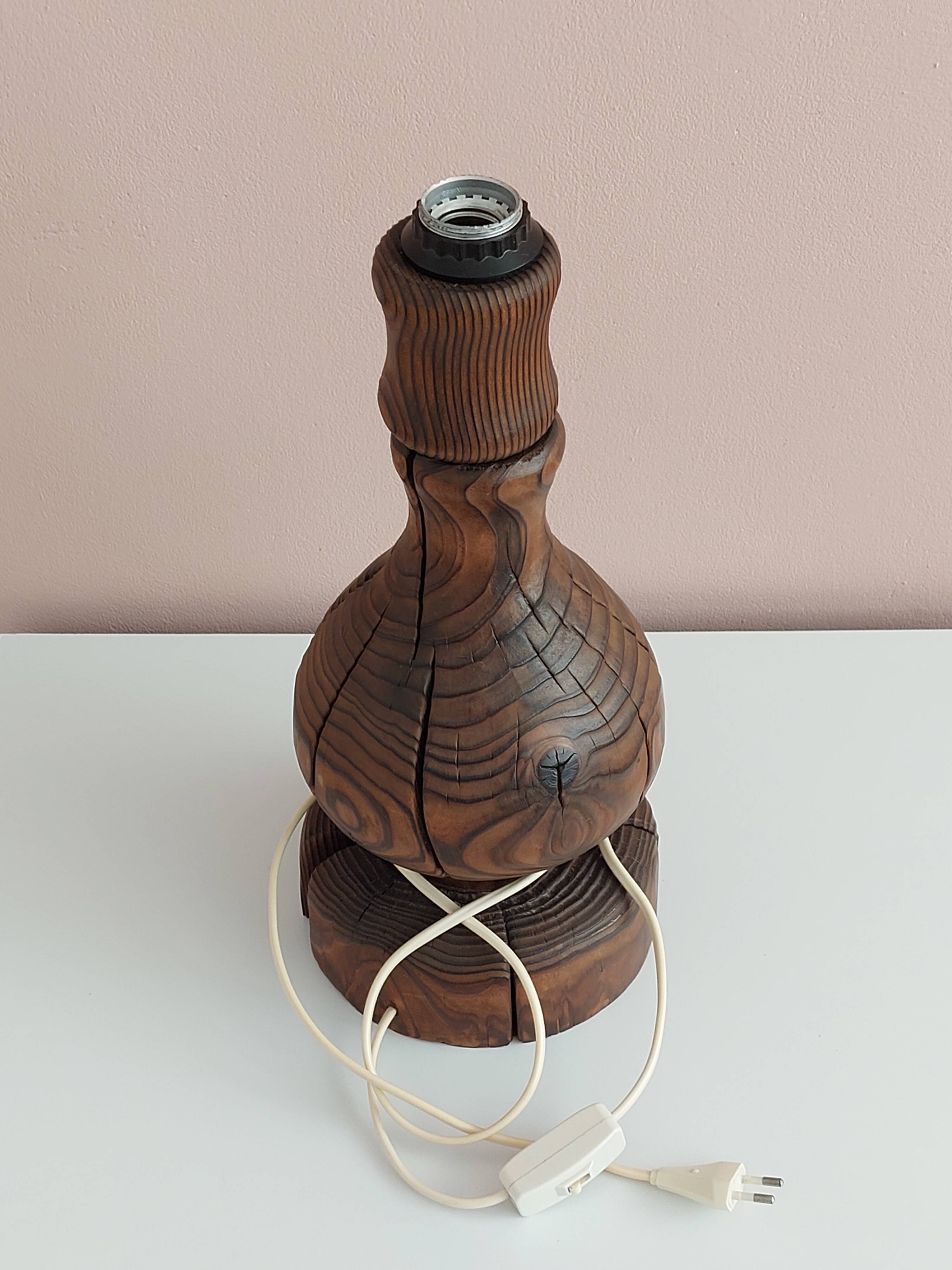 Brutalist Wabi Sabi pine foot lamp by Temde Leuchten 1960's