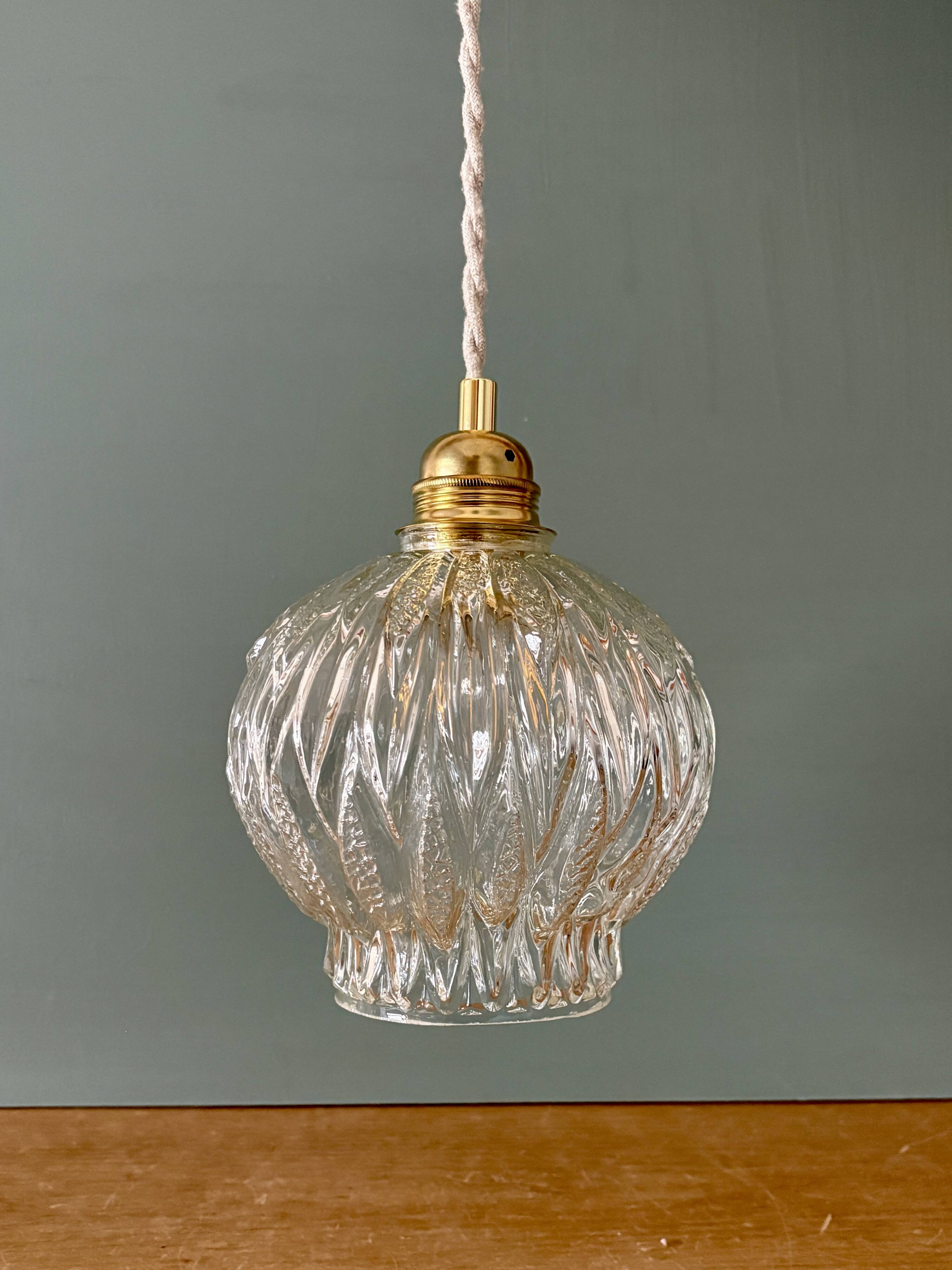 Vintage globe pendant light in molded glass