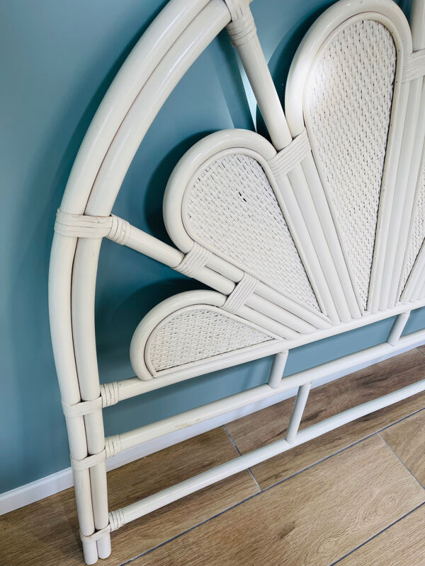 Tête de lit en rotin blanc, années 70