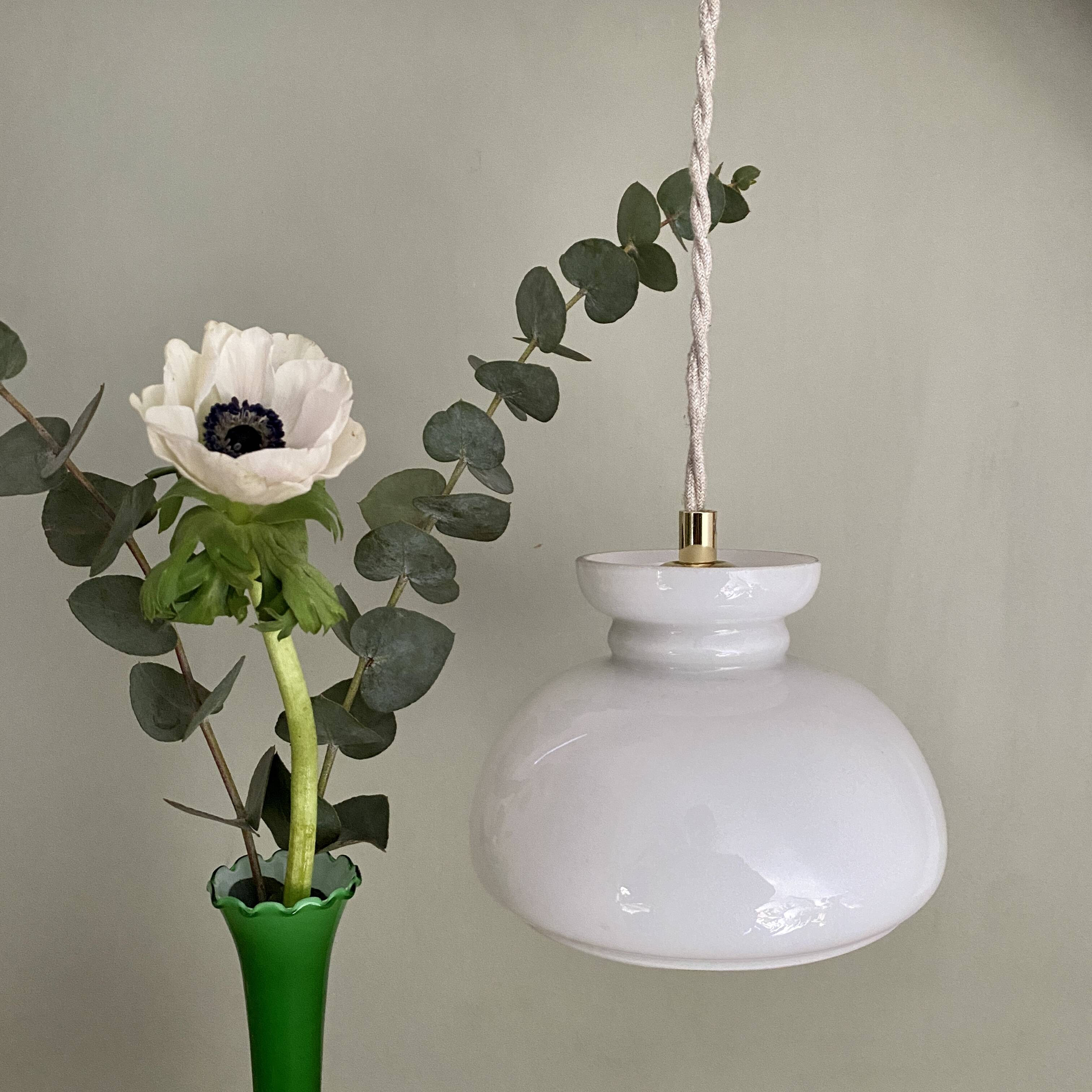 Vintage lampshade pendant light in white opaline