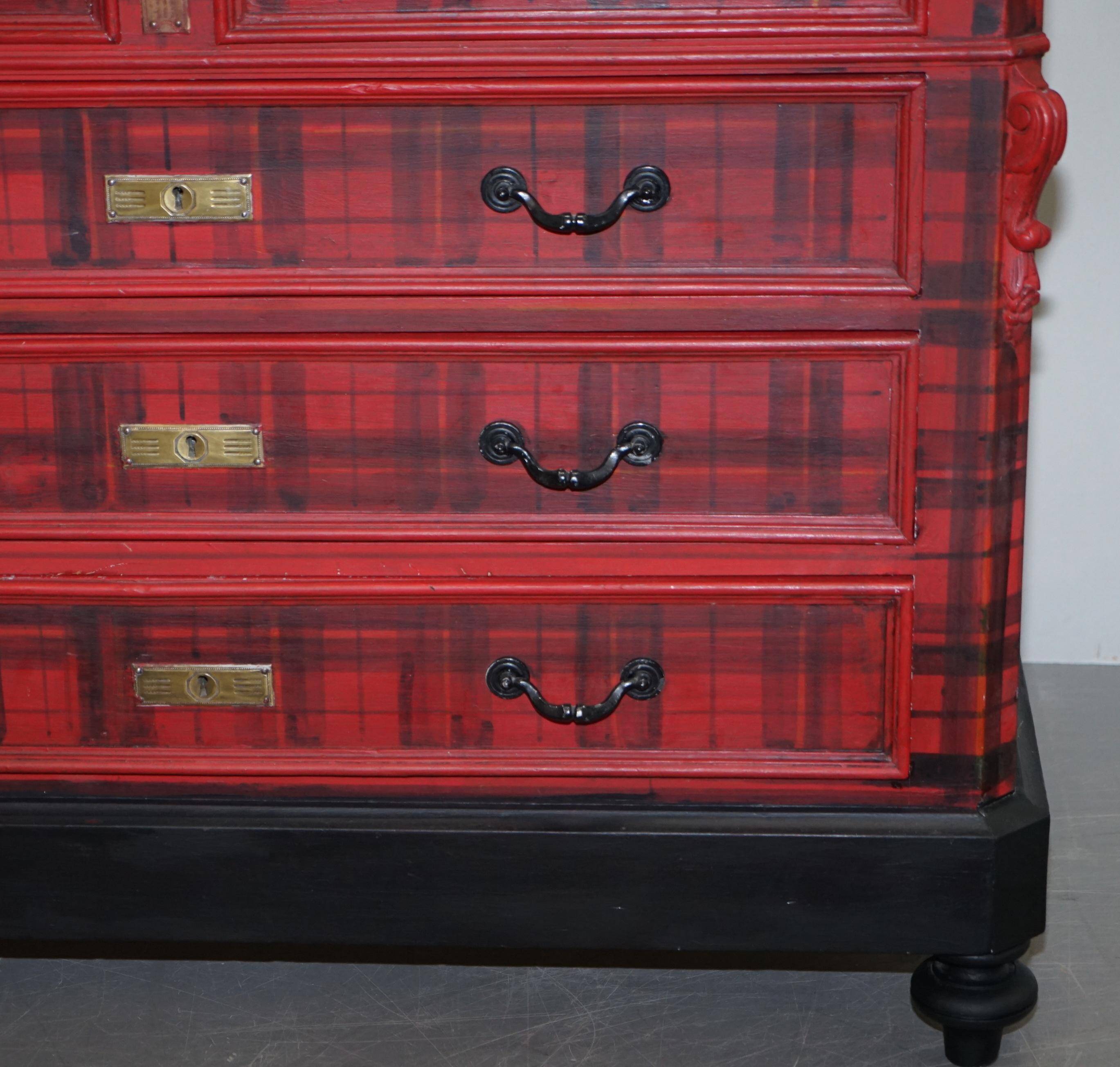 Victorian Commode with Tartan Upholstery and Marble Top