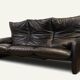 Maralunga 3-seater sofa in black leather by Vico Magistretti for Cassina