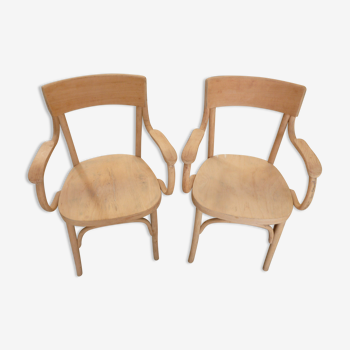 Pair of armchairs in beech and curved wood