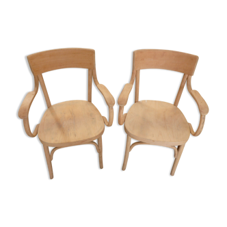 Pair of armchairs in beech and curved wood