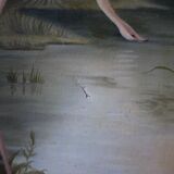 Old oil on canvas framed, "Flamingos"