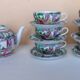 Canton porcelain tea service with 6 cups and teapot.