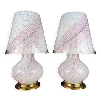 Mushroom table lamps in Murano glass, Italy, 1970s, set of 2