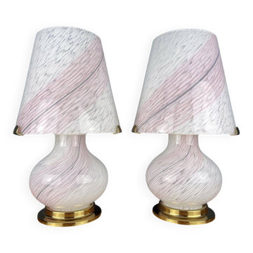 2 lampes de table champignon en verre de Murano, Italie, années 1970