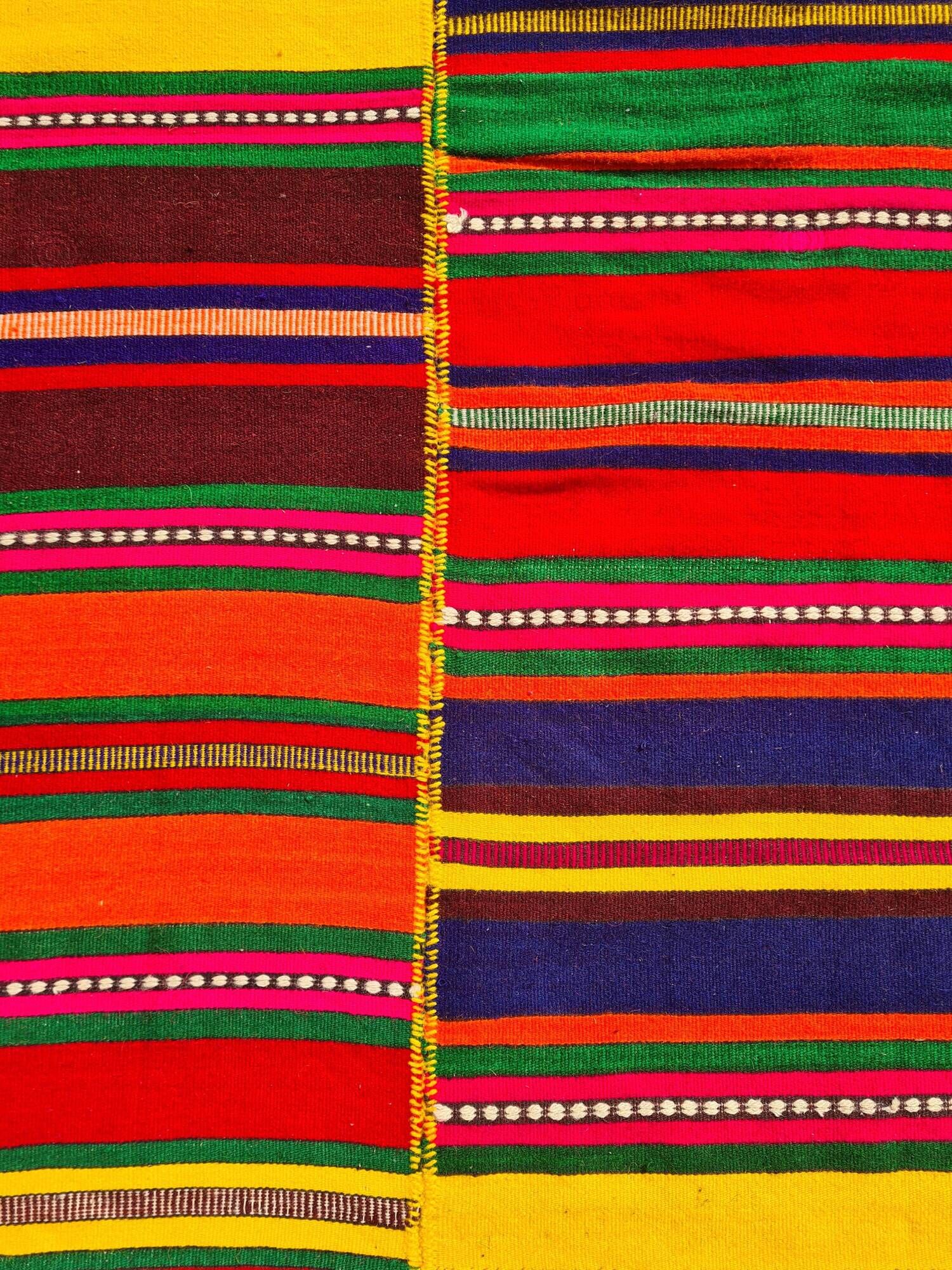 Grand Kilim Rug "Cherga" Vintage in 3 Hand-Stitched Panels - 264 x 184 cm