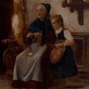 Oil on panel enhanced Breton interior scene