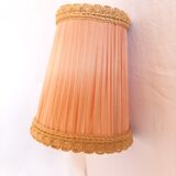 5 lampshades with clips for chandelier, 60s, pleated taffetas peach and golden trimmings