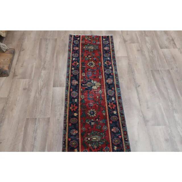 Tapis couloir fait main en laine et coton Oushak turc des années 1970, 44x251.