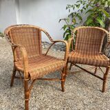 Pair of vintage rattan armchairs 1960