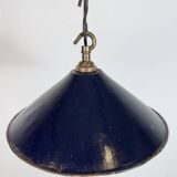 Industrial British Dark Blue Enamel Factory Pendant Lamp, 1950s