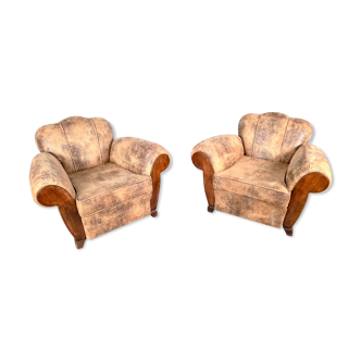 Pair of club deco armchairs