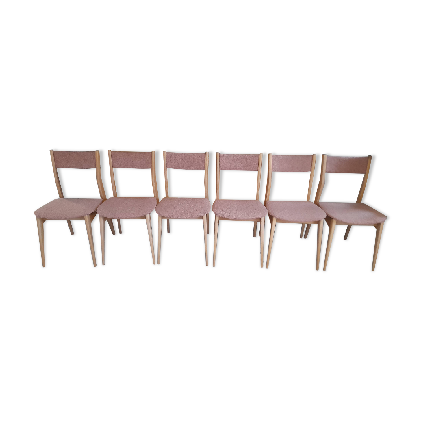 6 original Scandinavian chairs in light solid wood