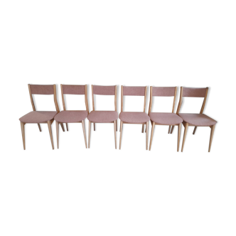 6 original Scandinavian chairs in light solid wood