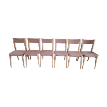 6 original Scandinavian chairs in light solid wood