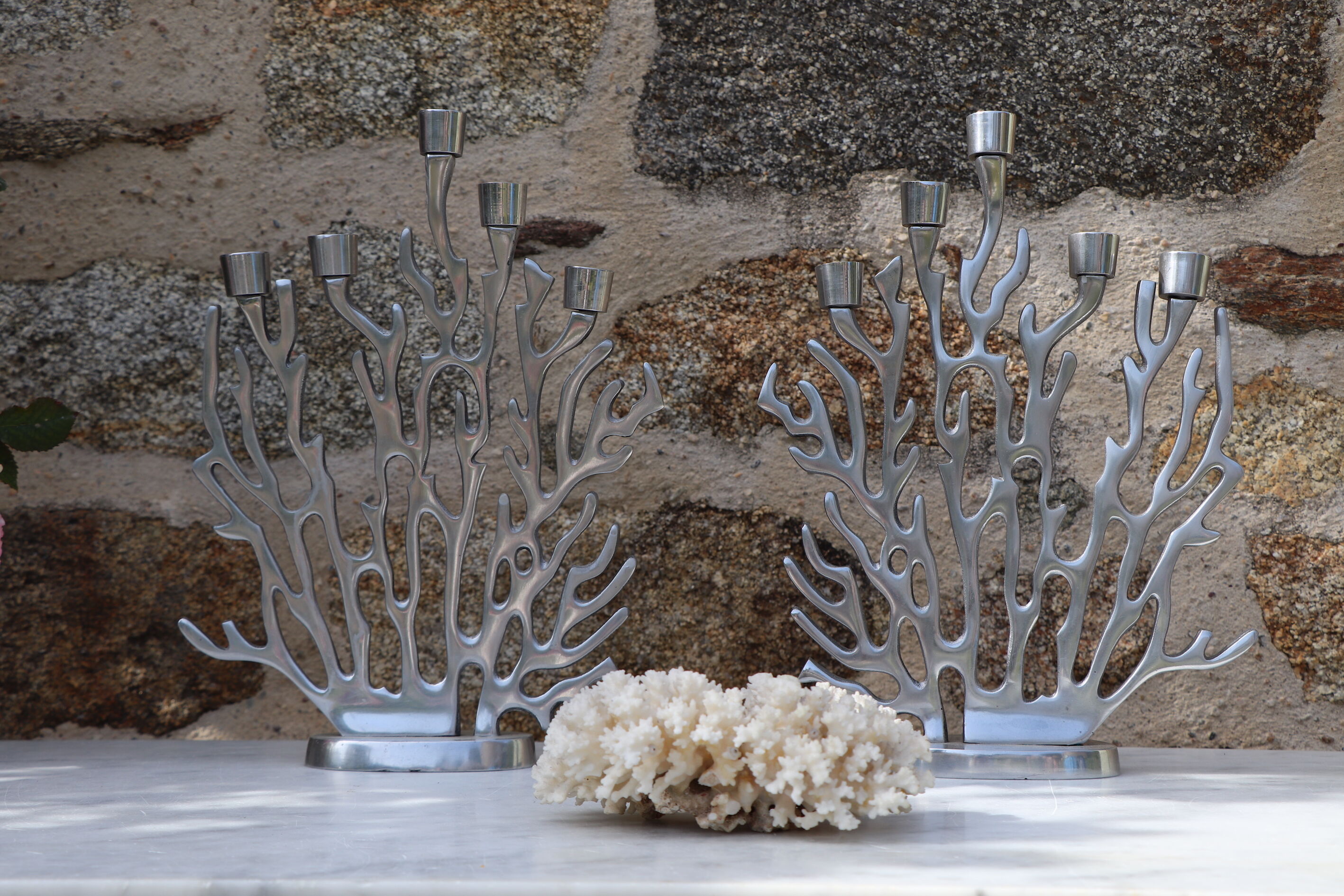 Pair of candlesticks, coral candlesticks, Italy