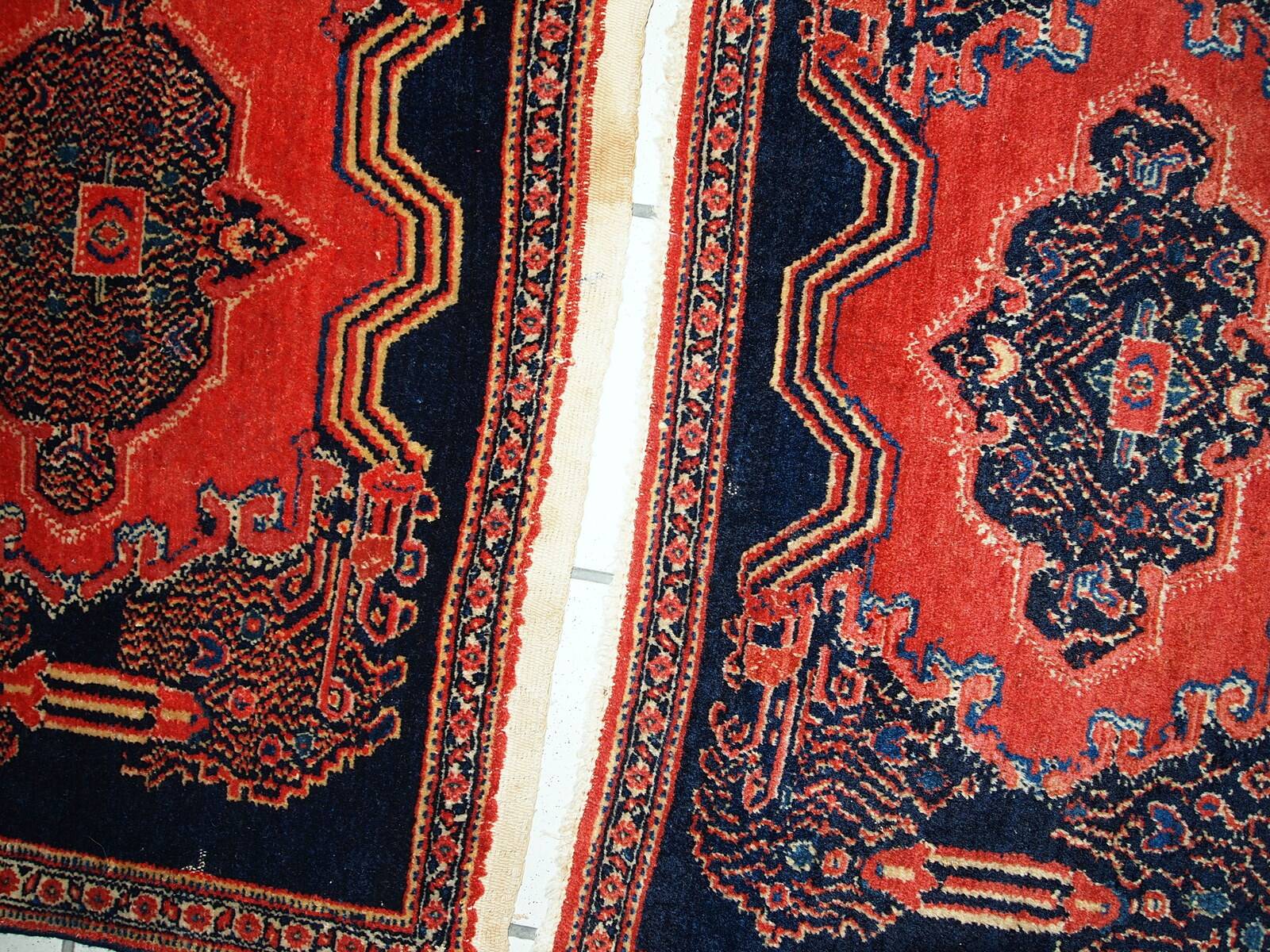 Paire de tapis antiques faits main Senneh persans 52cm x 80cm (1900s)