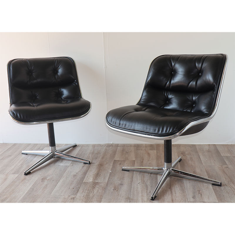 Pair of leather swivel armchairs by Charles Pollock for Knoll 1960