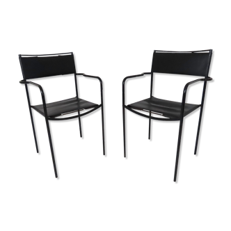 Paire de fauteuils en cuir italien par Giandomenico Belotti pour Alias Italie