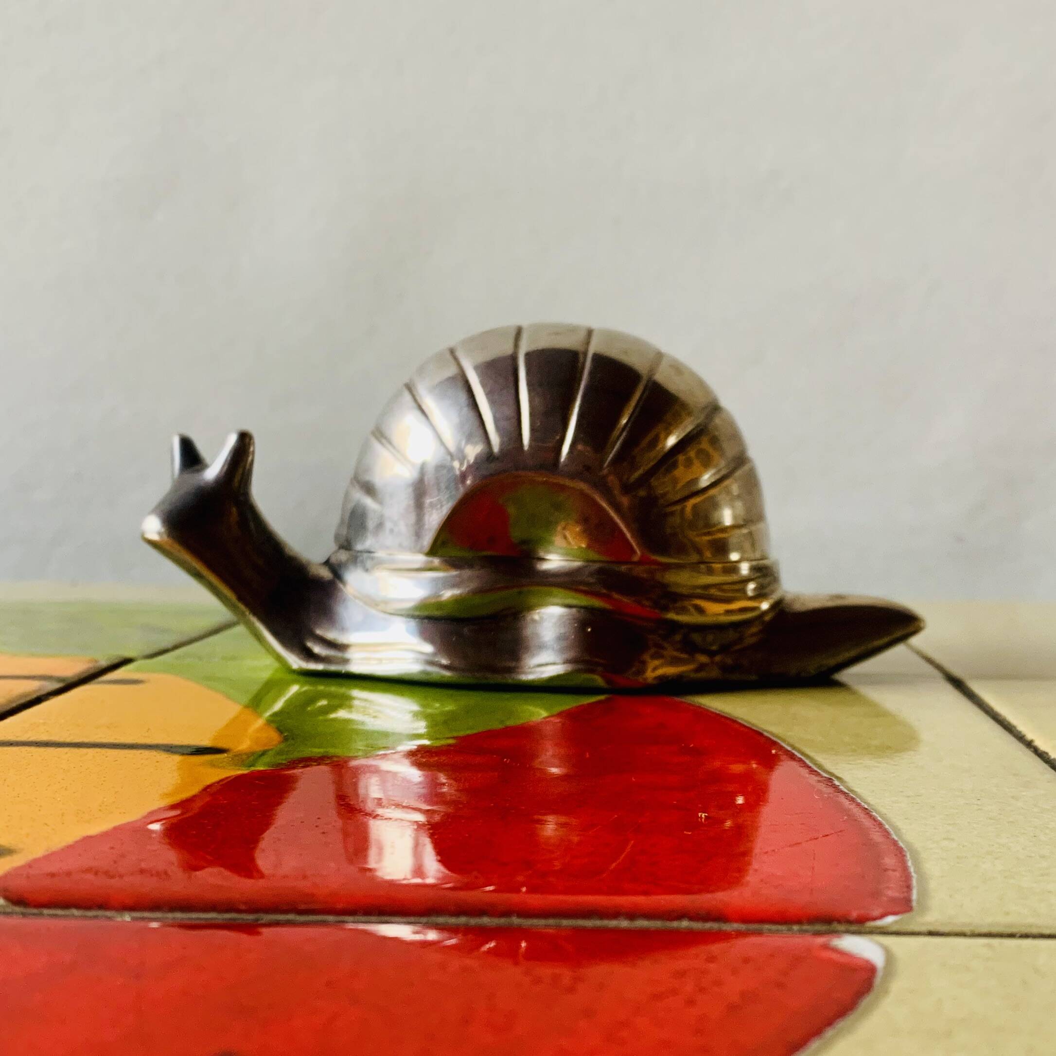 Vintage snail-shaped butter dish - zinc and silver metal - EP Zinc Alloy