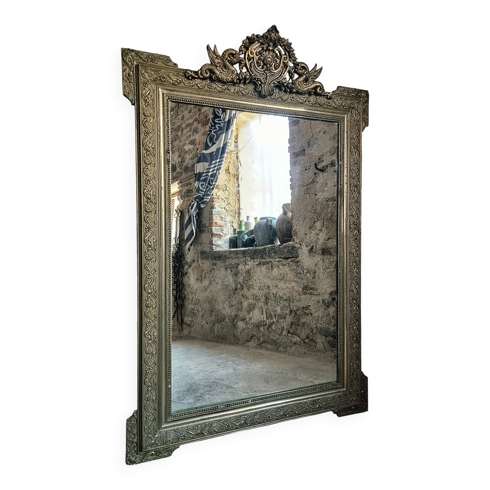 Large French mirror in Napoléon III style with a composition frame, circa 1880–1900.