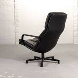 Artifort Dutch Design Black Leather Swivel Lounge Chair, F-Serie, 1960s