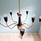 Spider chandelier in brass and black lacquered metal Italian design 1950s