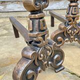 Vintage solid brass and steel chenets