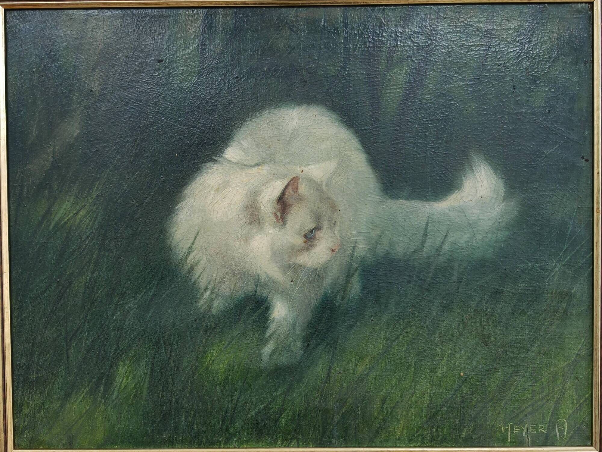 Cat in the garden, oil on canvas by Arthur Heyer, 1910s.