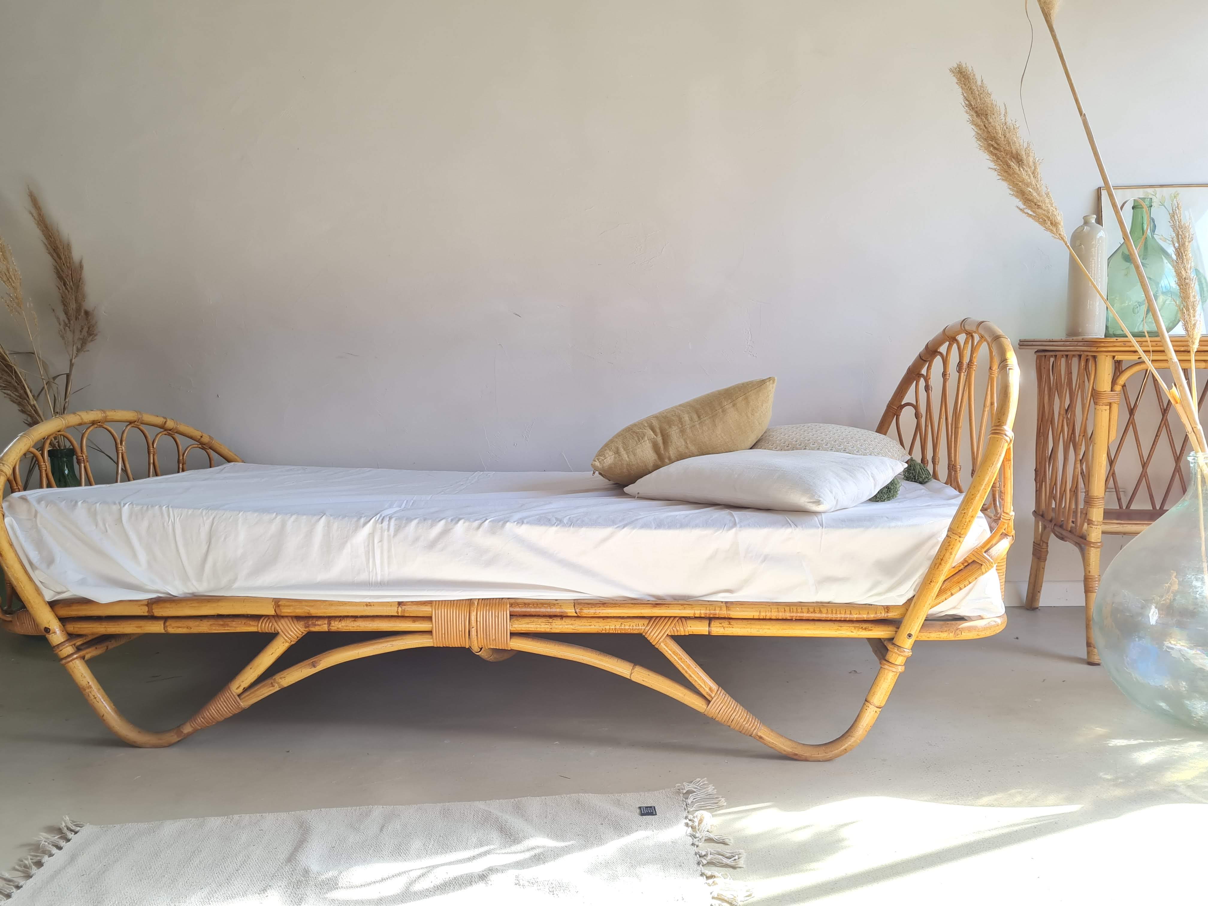 Vintage rattan and wicker bed