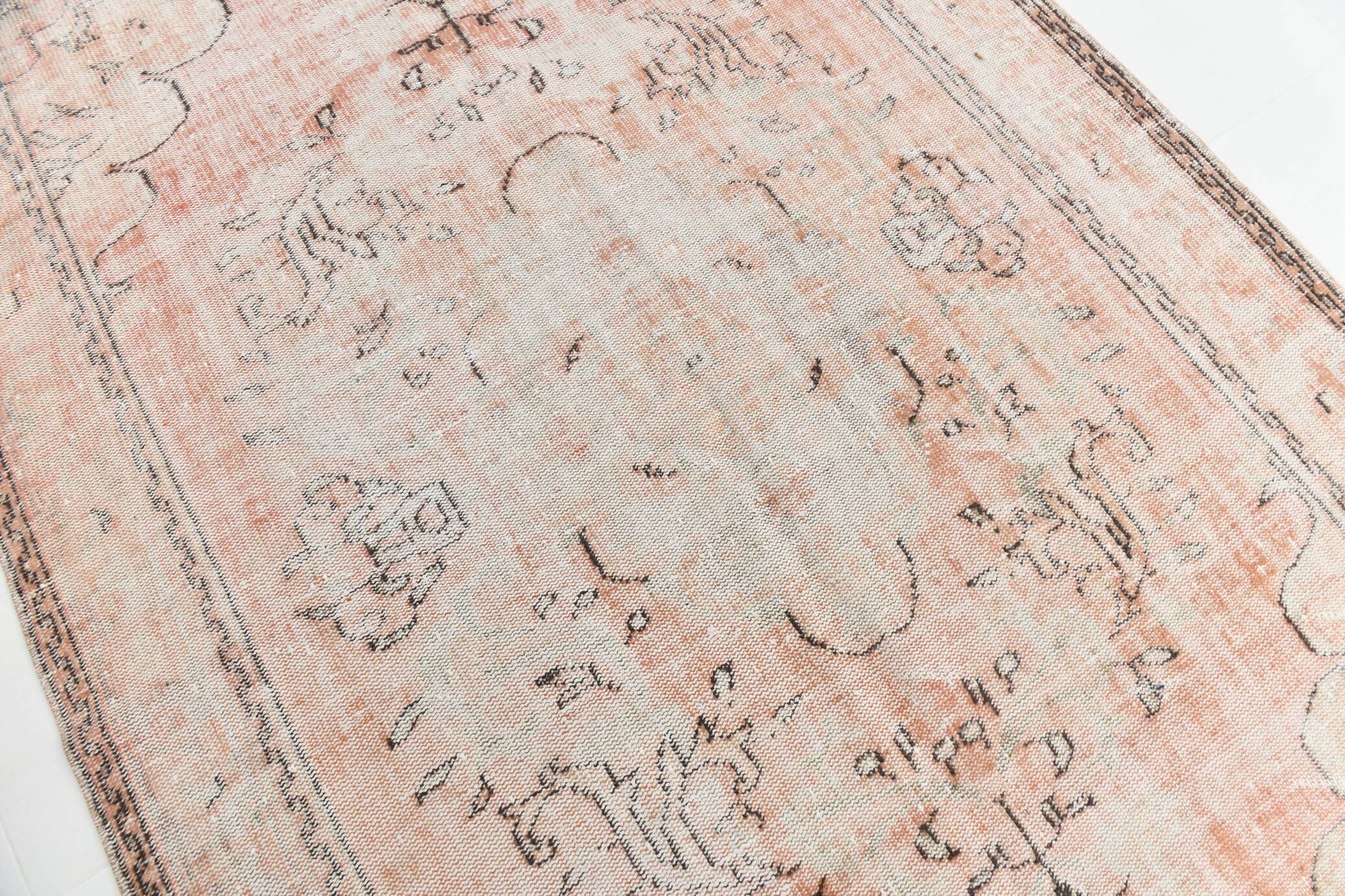 Blush Pink Muted Turkish Vintage Handmade Wool Carpet Rug, 191x316 Cm